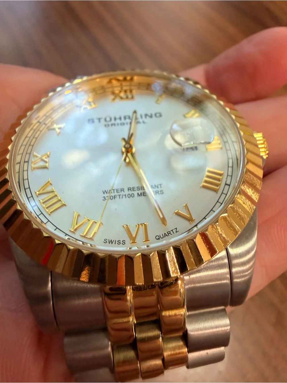 Stuhrling Original Silver Stainless Steel Men’s Watch two-tone Gold Crown